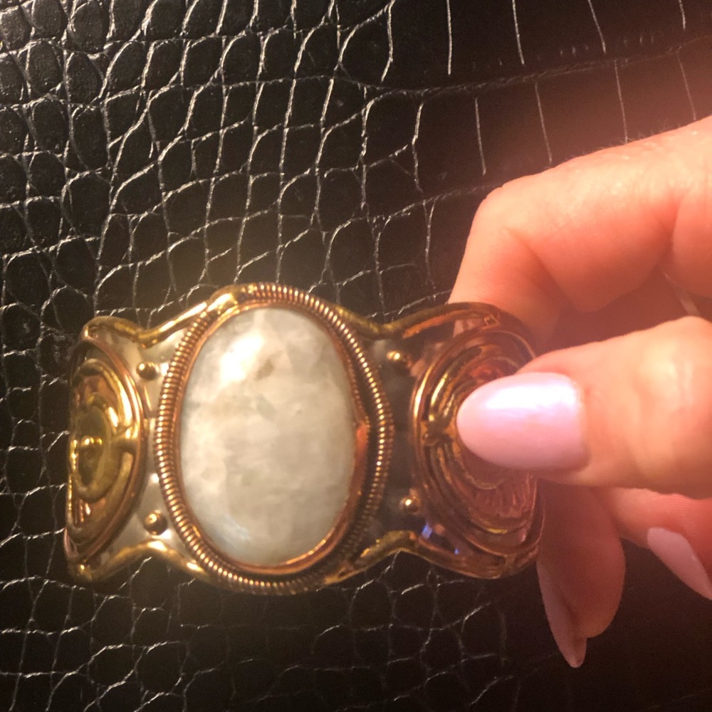 Metal cuff bracelet with stone